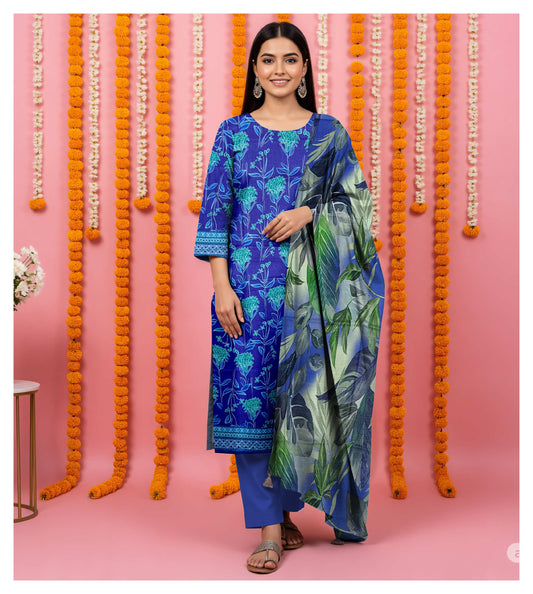 Elegant blue digital printed khaddar suit