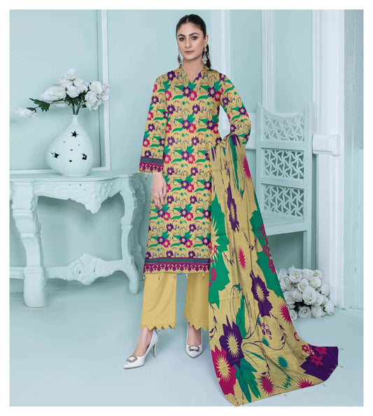 Khadar Mustard yellow with multicolor floral digital print