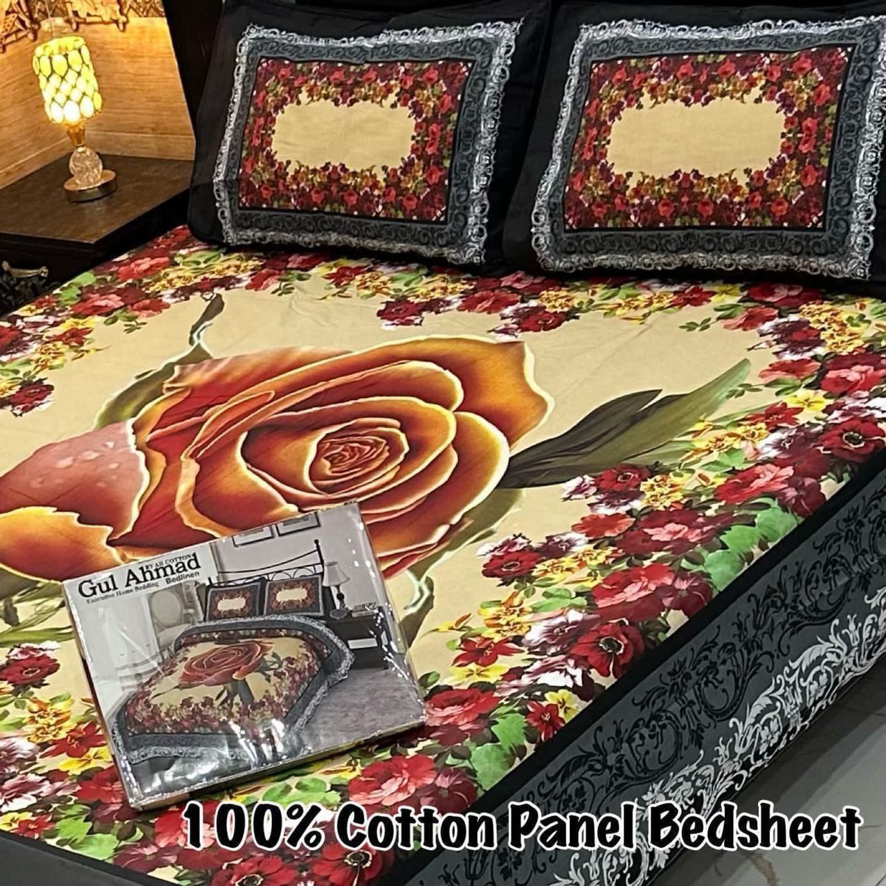 King Size 100% Cotton Panel Bedsheet – Vibrant Floral Rose Design (Available in 50+ Designs & Colors)- Hut