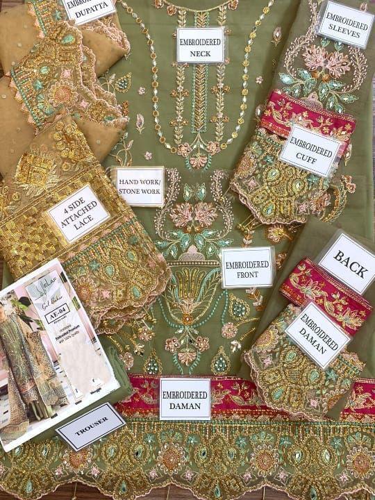 ✨ Olive Green Embroidered Ensemble – Veloria Fabrics - Elaf