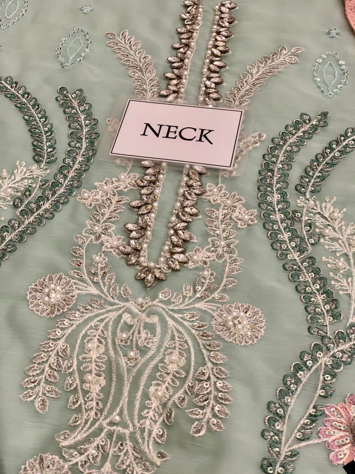 💫 Pastel Green & Pink Chiffon Embroidered Ensemble – MBL-MPC_23_104 V