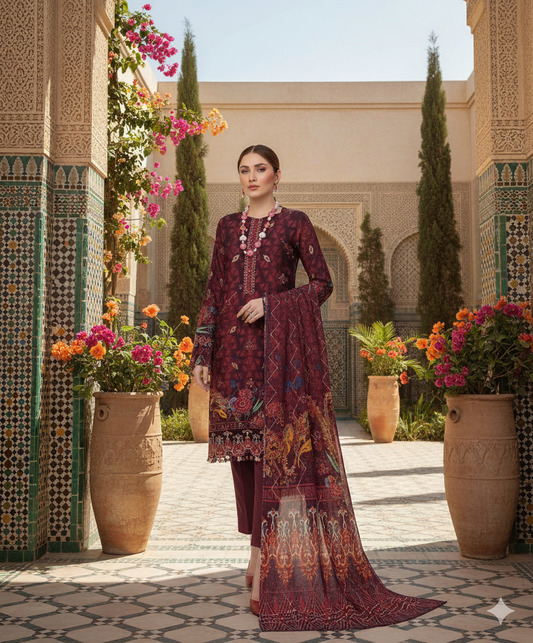 Embroidered Dhanak 3PC Suit with Digital Print – EDHD-6