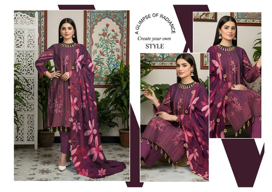 Title: Digital Print Dhanak Banadora 3PC Suit – DHBD-4