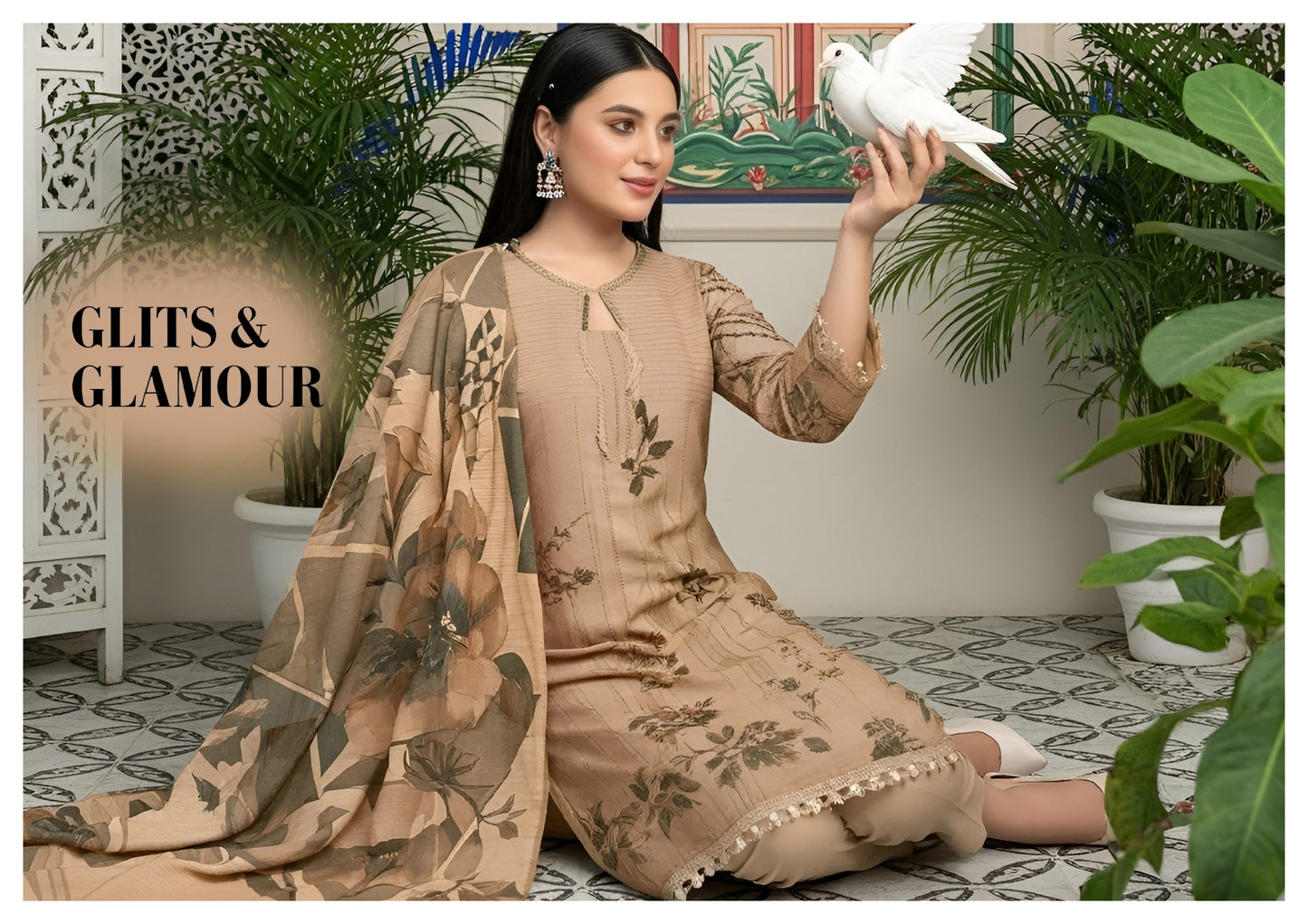Title: Digital Print Dhanak Banadora 3PC Suit – DHBD-5