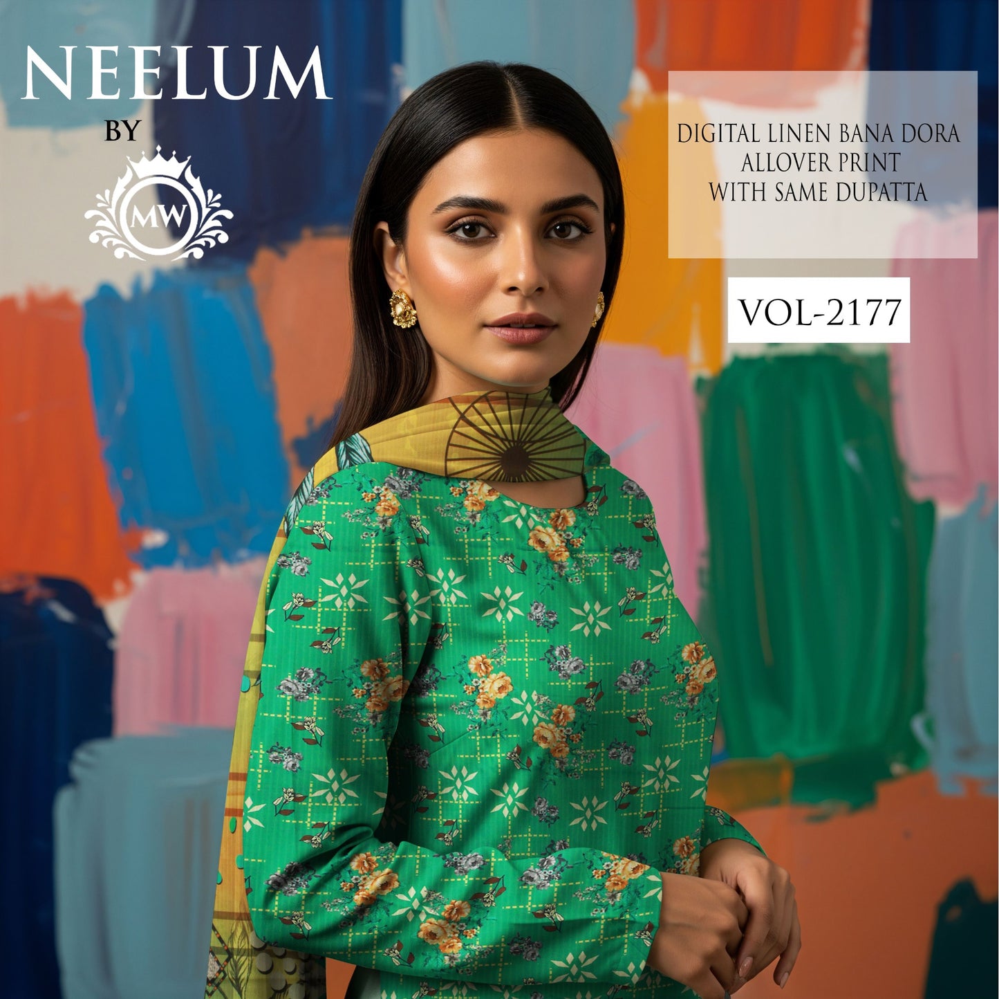 Bana Dora Allover BDA-01 – Digital Print Linen Suit 3 PC | Veloria Fabrics
