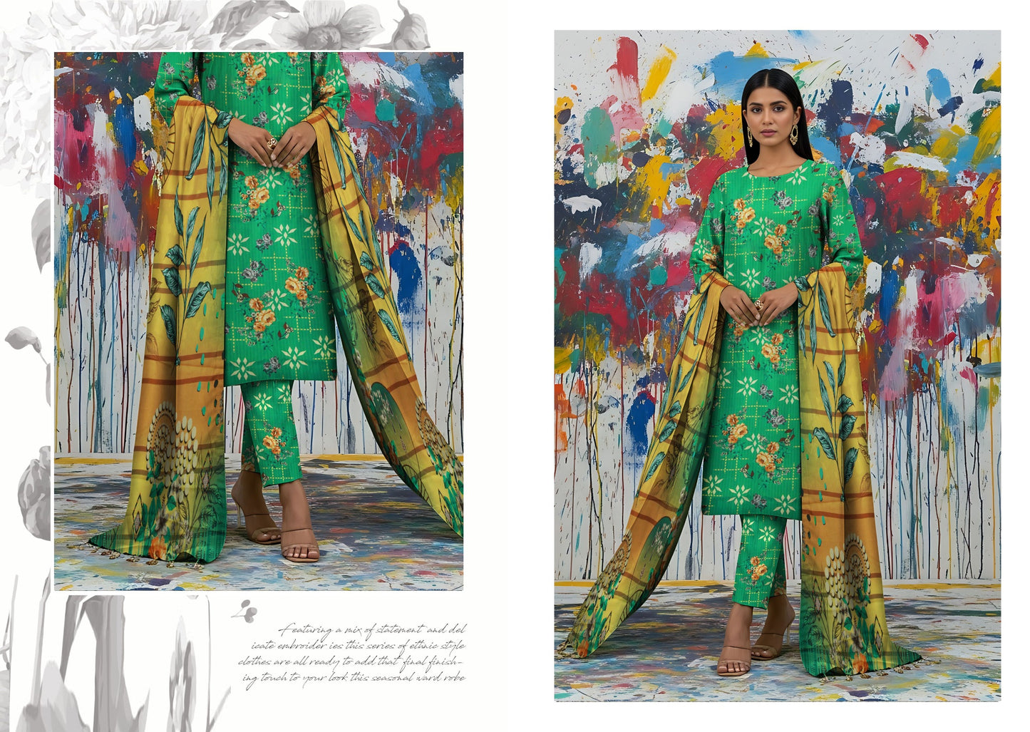 Bana Dora Allover BDA-01 – Digital Print Linen Suit 3 PC | Veloria Fabrics