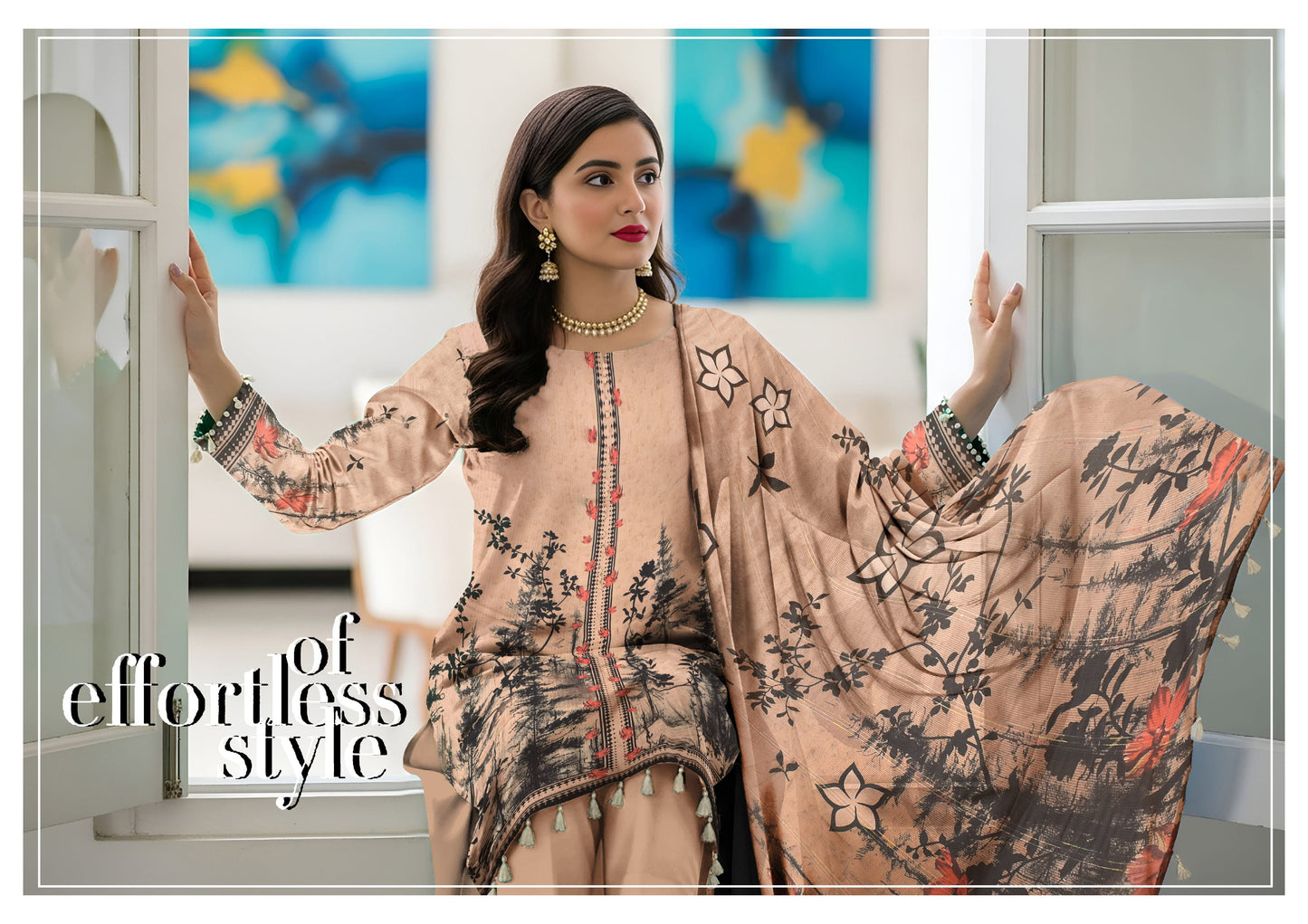 Staple Banadora Bold 3PC Digital Print Unstitched Suit with fancy monal dupatta-BDB-2