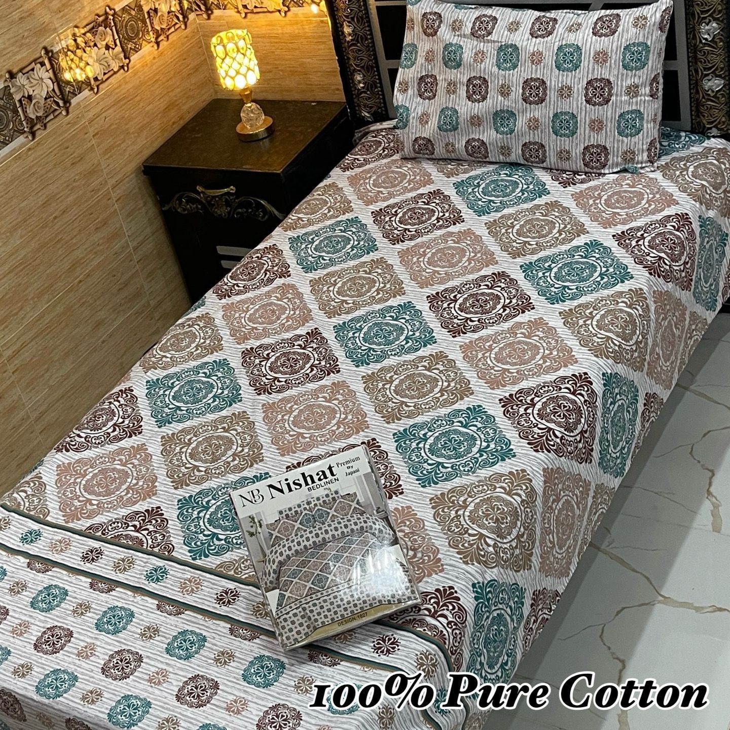 Single Bed 100% Pure Cotton Bedsheet Set – Stylish Printed Design with Gift Packaging (Available in 36 Designs & Colors) - Hut