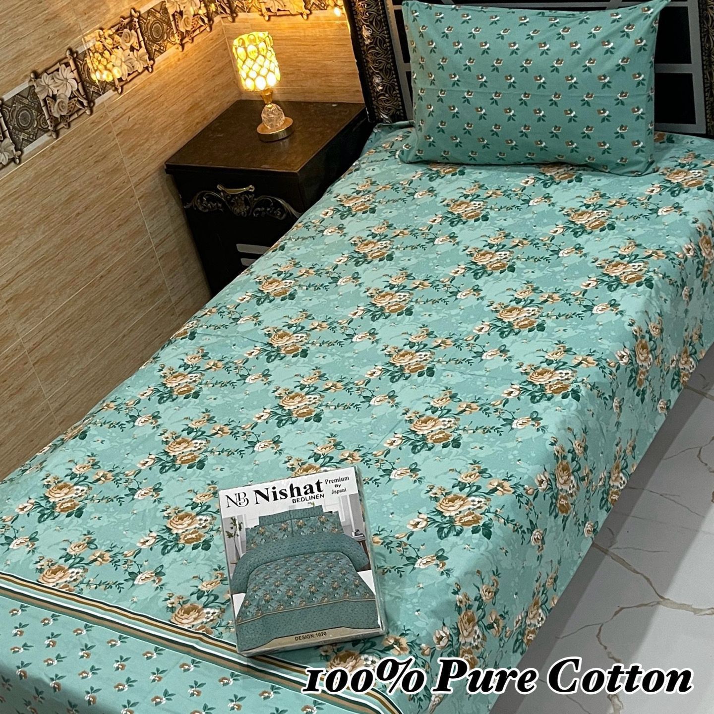 Single Bed 100% Pure Cotton Bedsheet Set – Stylish Printed Design with Gift Packaging (Available in 36 Designs & Colors) - Hut