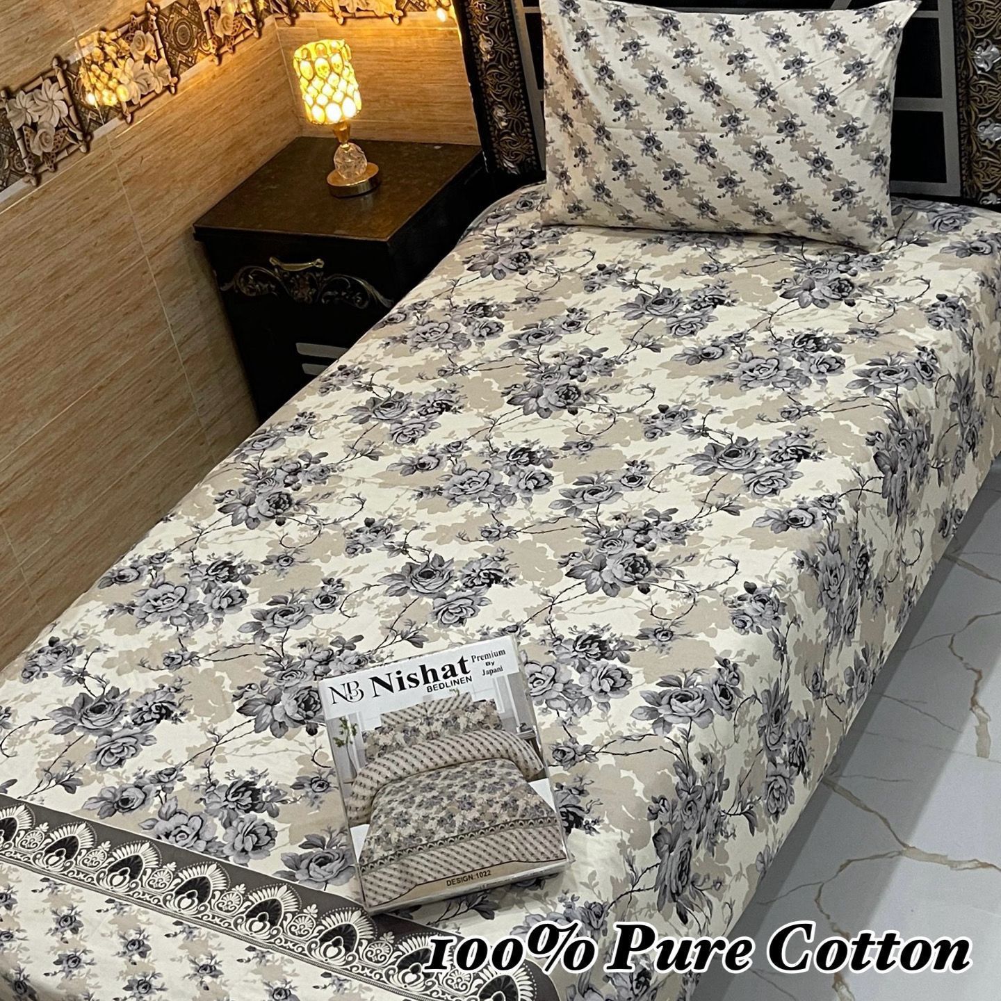 Single Bed 100% Pure Cotton Bedsheet Set – Stylish Printed Design with Gift Packaging (Available in 36 Designs & Colors) - Hut