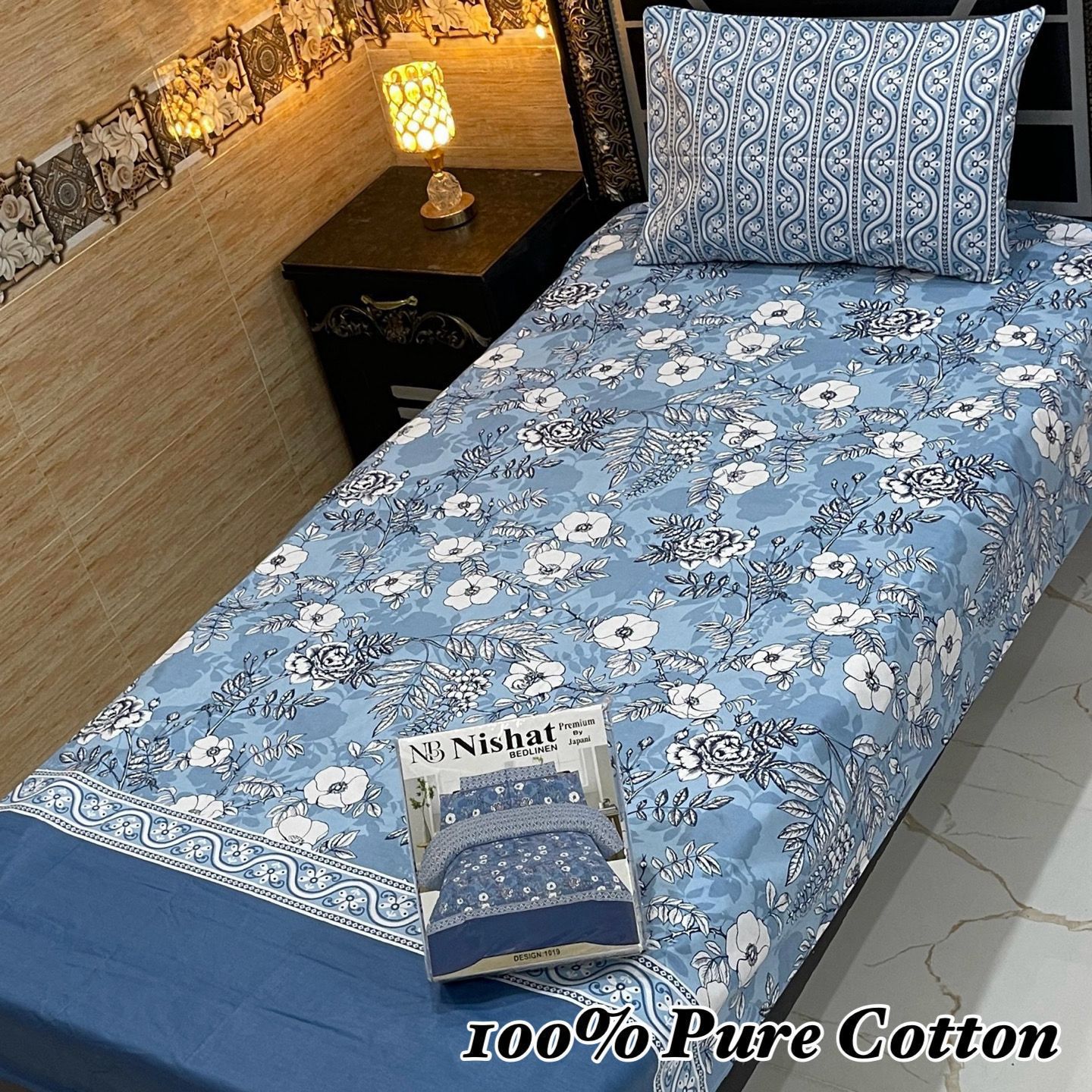 Single Bed 100% Pure Cotton Bedsheet Set – Stylish Printed Design with Gift Packaging (Available in 36 Designs & Colors) - Hut