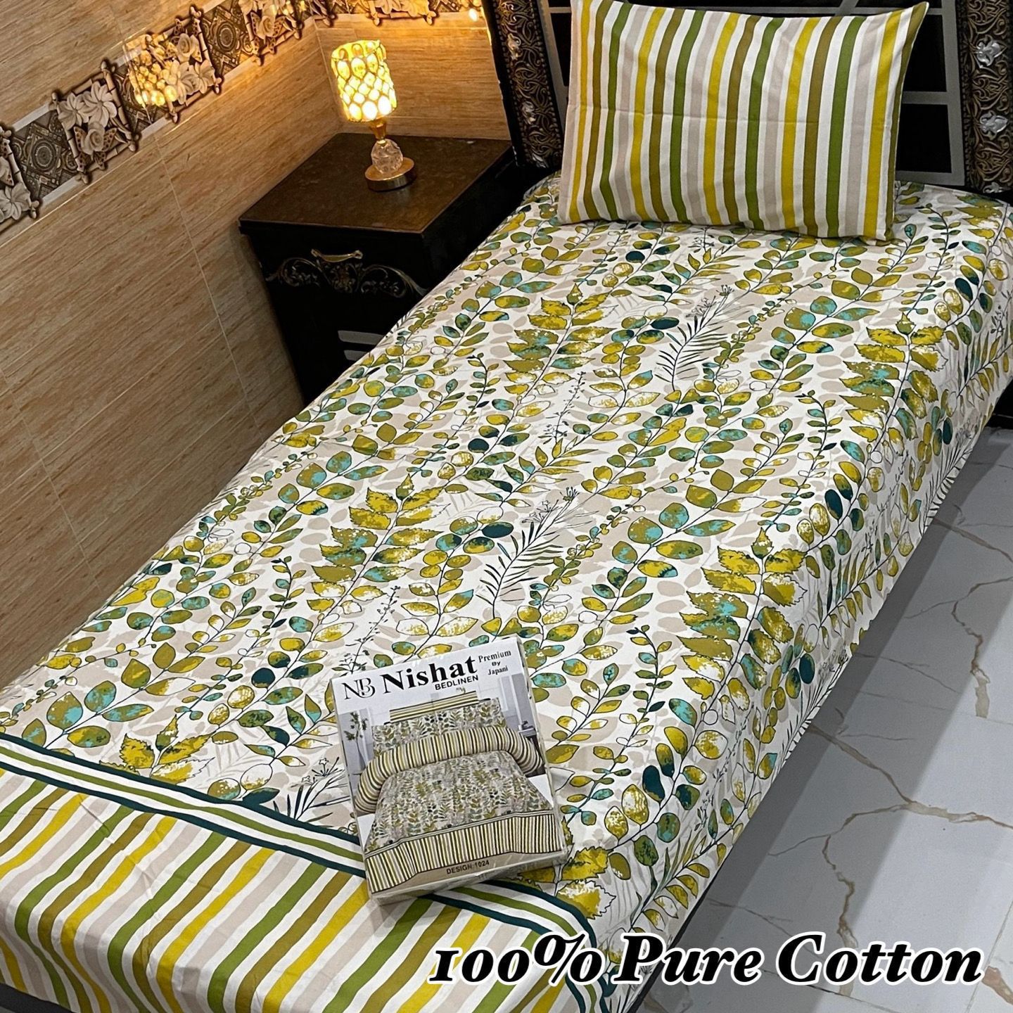 Single Bed 100% Pure Cotton Bedsheet Set – Stylish Printed Design with Gift Packaging (Available in 36 Designs & Colors) - Hut