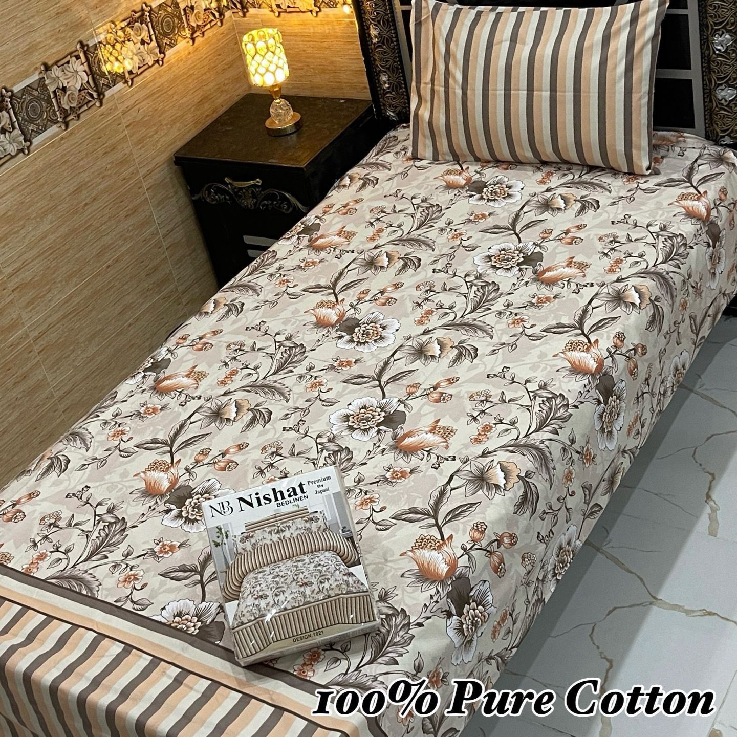 Single Bed 100% Pure Cotton Bedsheet Set – Stylish Printed Design with Gift Packaging (Available in 36 Designs & Colors) - Hut