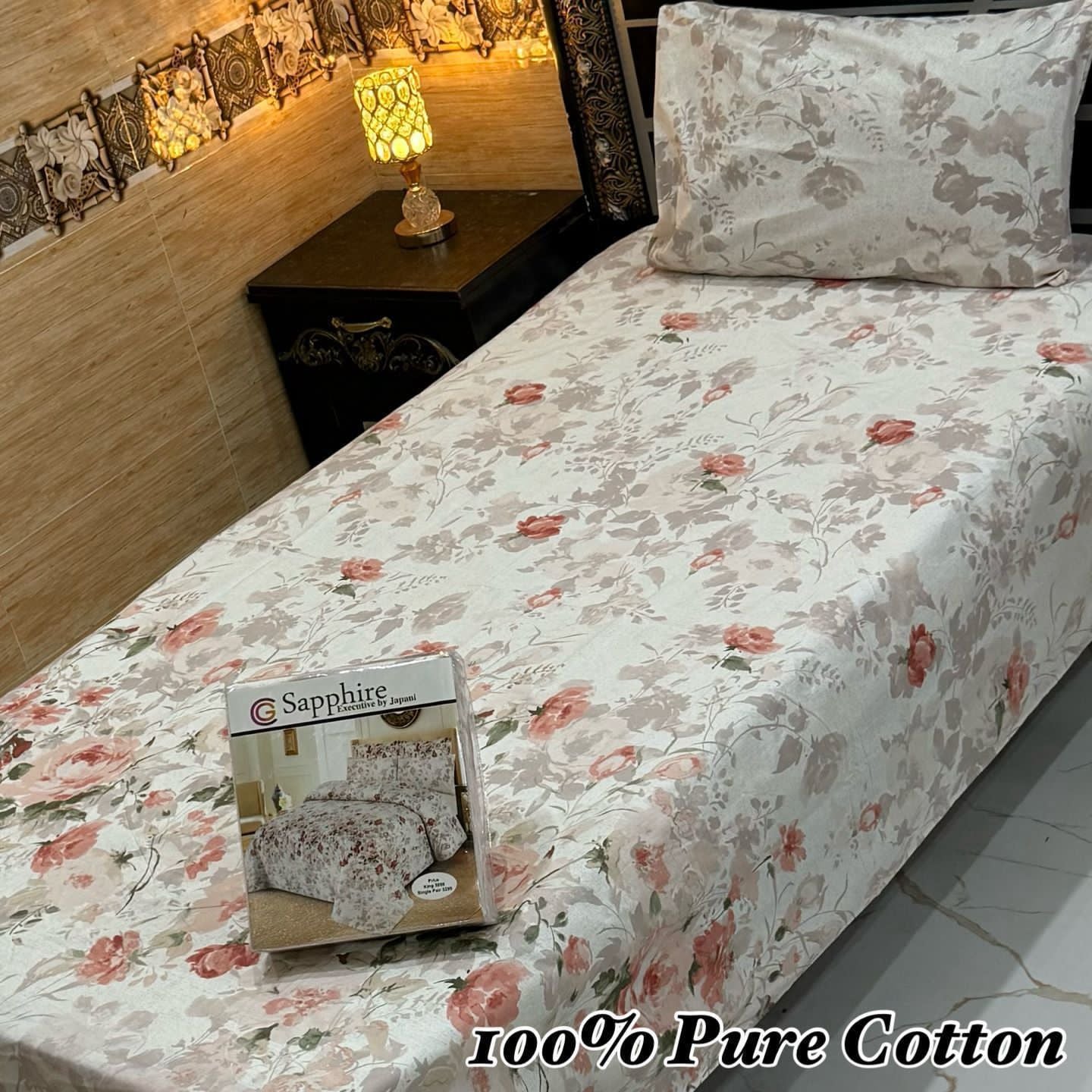 Single Bed 100% Pure Cotton Bedsheet Set – Stylish Printed Design with Gift Packaging (Available in 36 Designs & Colors) - Hut