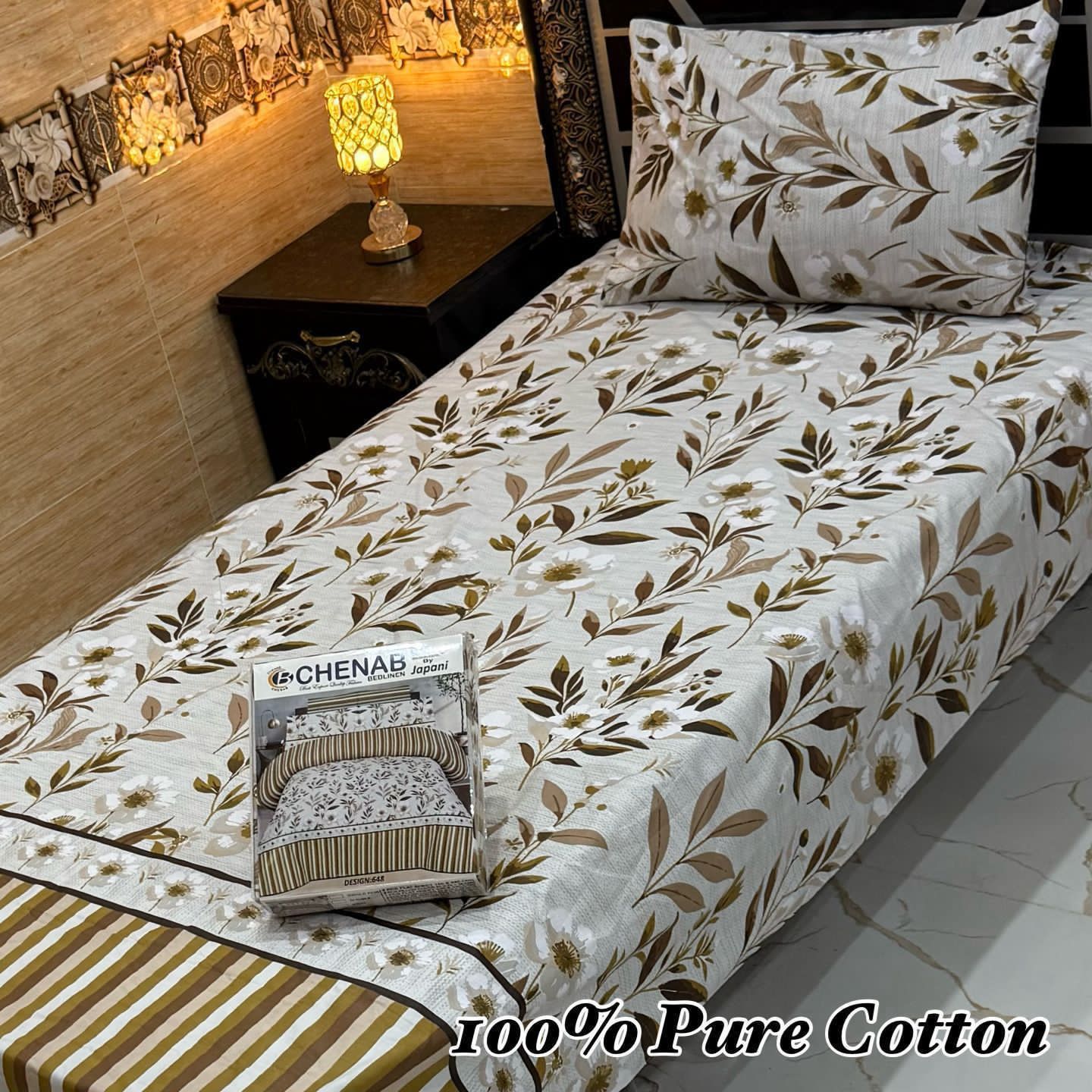 Single Bed 100% Pure Cotton Bedsheet Set – Stylish Printed Design with Gift Packaging (Available in 36 Designs & Colors) - Hut
