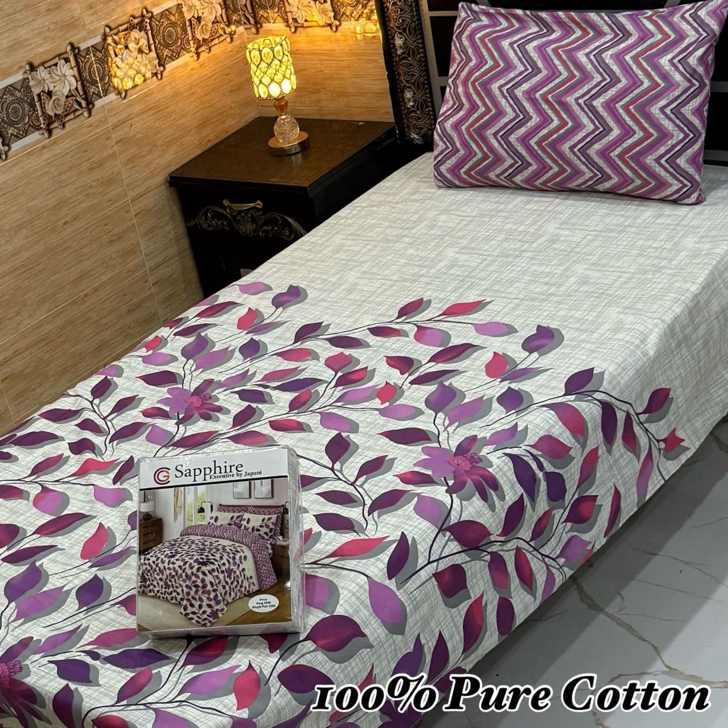Single Bed 100% Pure Cotton Bedsheet Set – Stylish Printed Design with Gift Packaging (Available in 36 Designs & Colors) - Hut