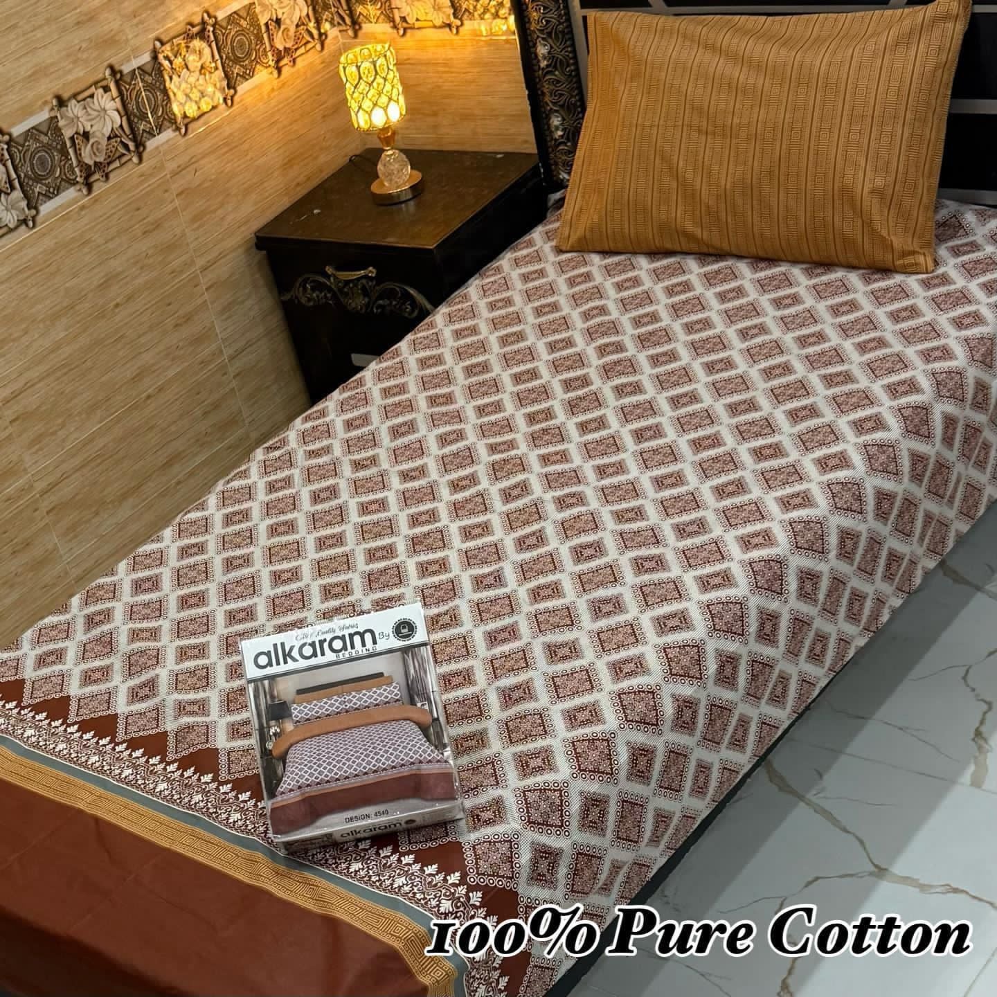 Single Bed 100% Pure Cotton Bedsheet Set – Stylish Printed Design with Gift Packaging (Available in 36 Designs & Colors) - Hut