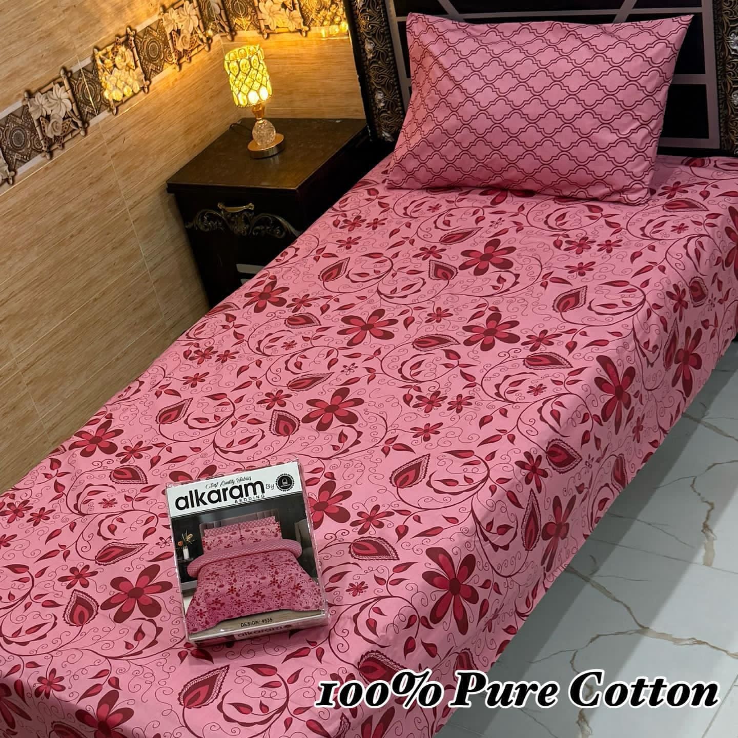 Single Bed 100% Pure Cotton Bedsheet Set – Stylish Printed Design with Gift Packaging (Available in 36 Designs & Colors) - Hut