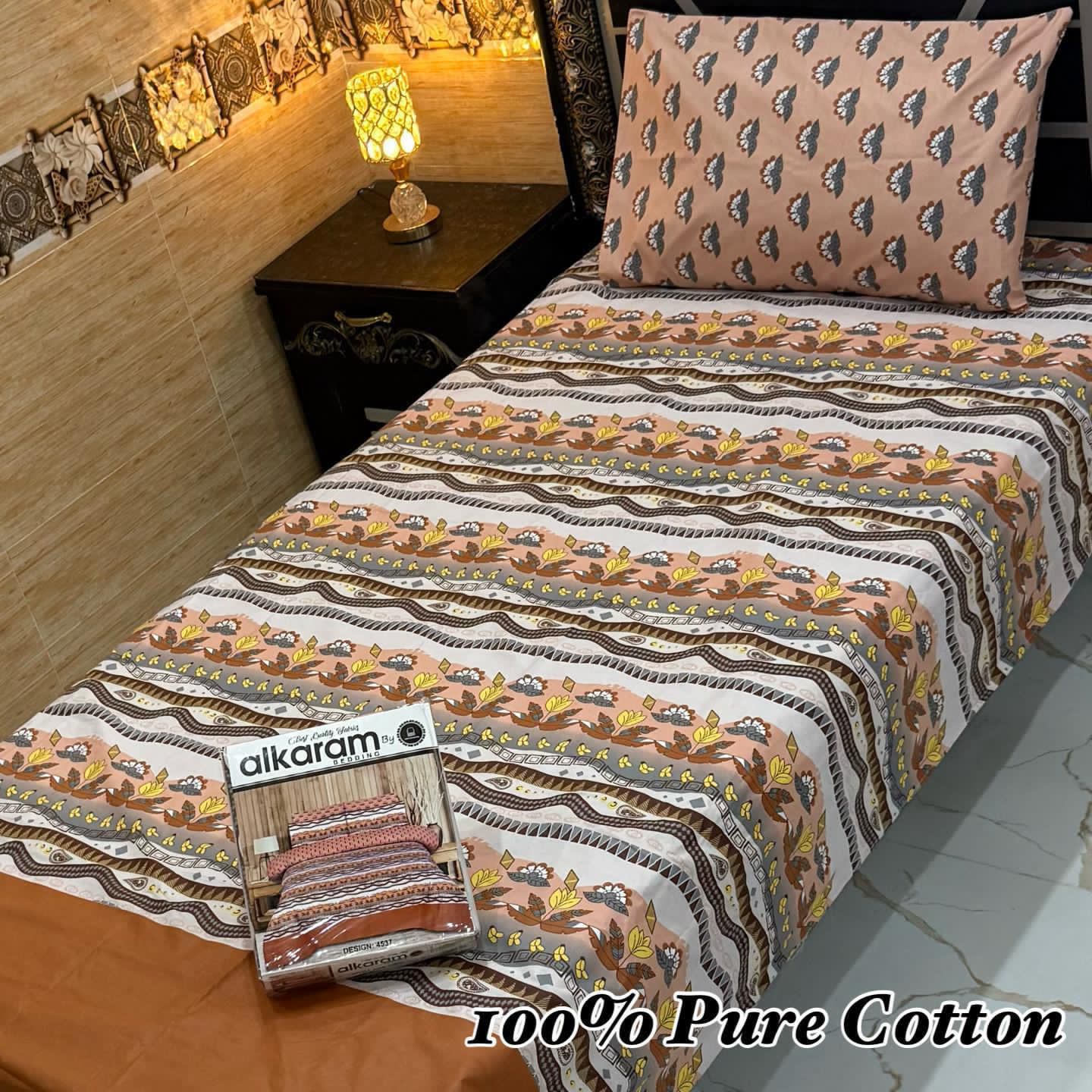 Single Bed 100% Pure Cotton Bedsheet Set – Stylish Printed Design with Gift Packaging (Available in 36 Designs & Colors) - Hut