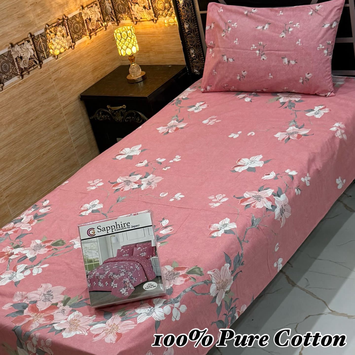 Single Bed 100% Pure Cotton Bedsheet Set – Stylish Printed Design with Gift Packaging (Available in 36 Designs & Colors) - Hut