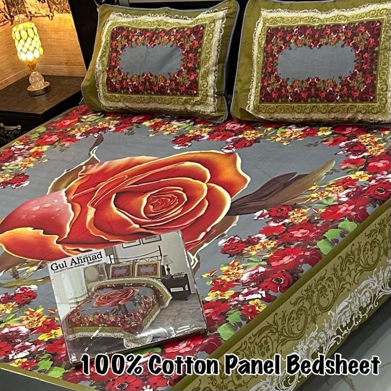 King Size 100% Cotton Panel Bedsheet – Vibrant Floral Rose Design (Available in 50+ Designs & Colors)- Hut