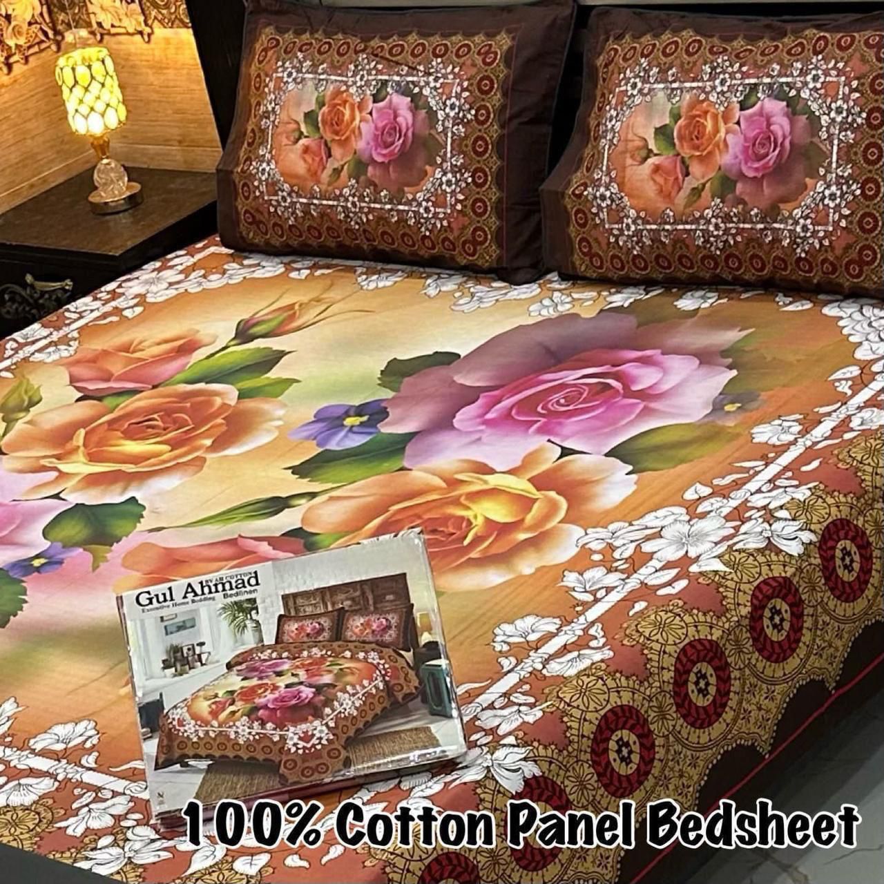 King Size 100% Cotton Panel Bedsheet – Vibrant Floral Rose Design (Available in 50+ Designs & Colors)- Hut
