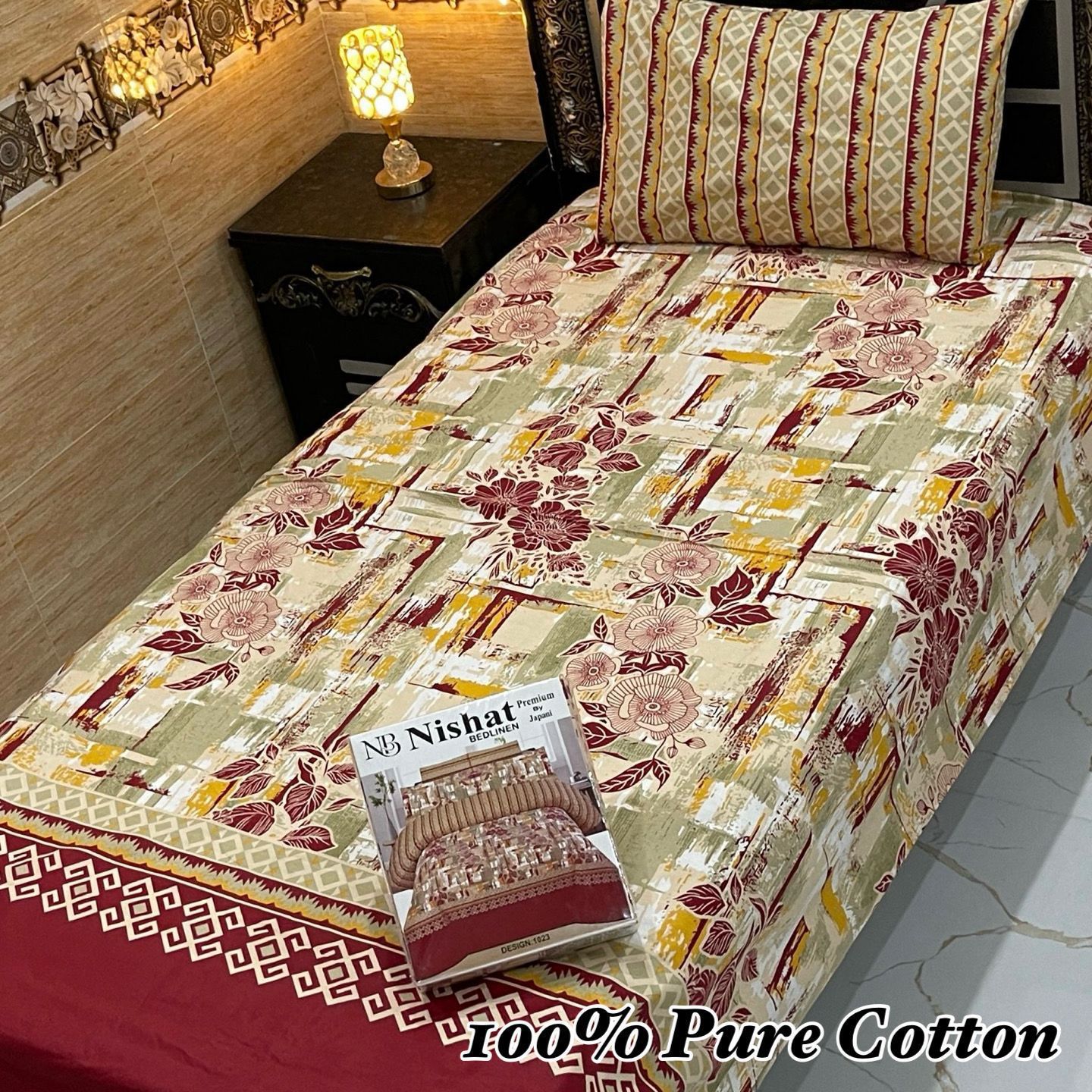 Single Bed 100% Pure Cotton Bedsheet Set – Stylish Printed Design with Gift Packaging (Available in 36 Designs & Colors) - Hut