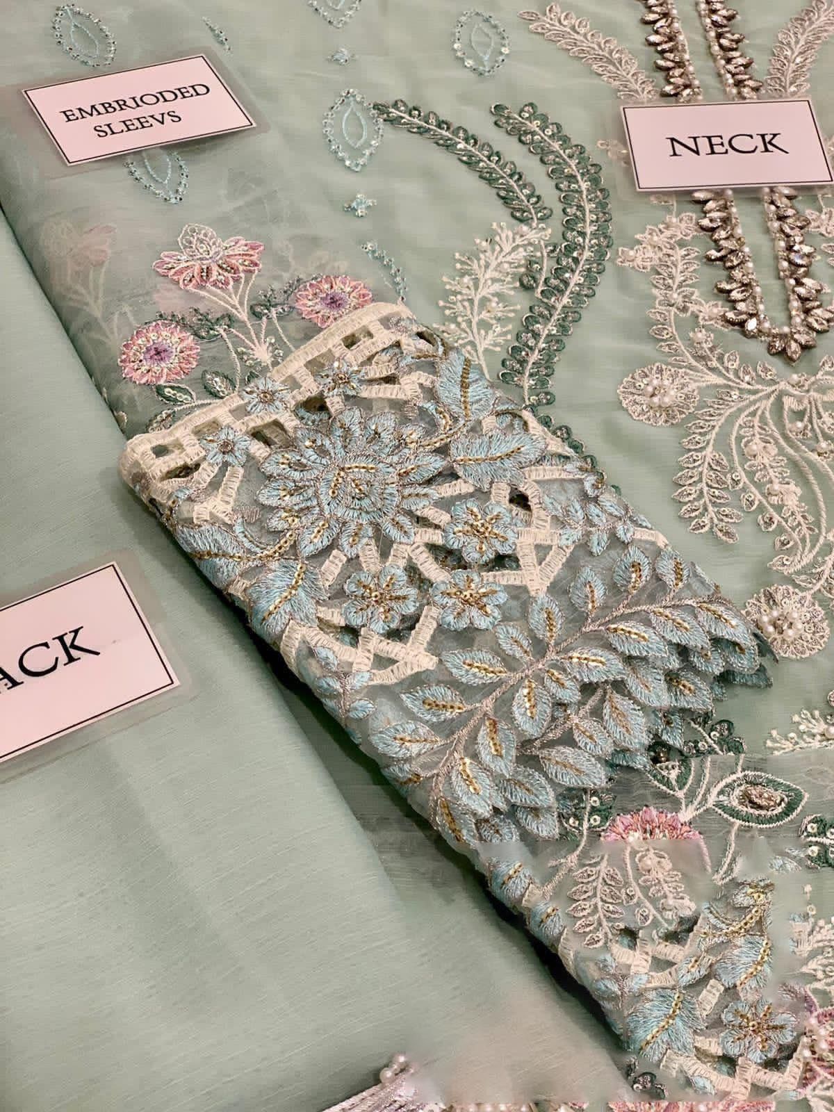 💫 Pastel Green & Pink Chiffon Embroidered Ensemble – MBL-MPC_23_104 V