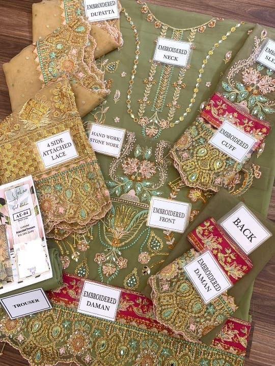 ✨ Olive Green Embroidered Ensemble – Veloria Fabrics - Elaf