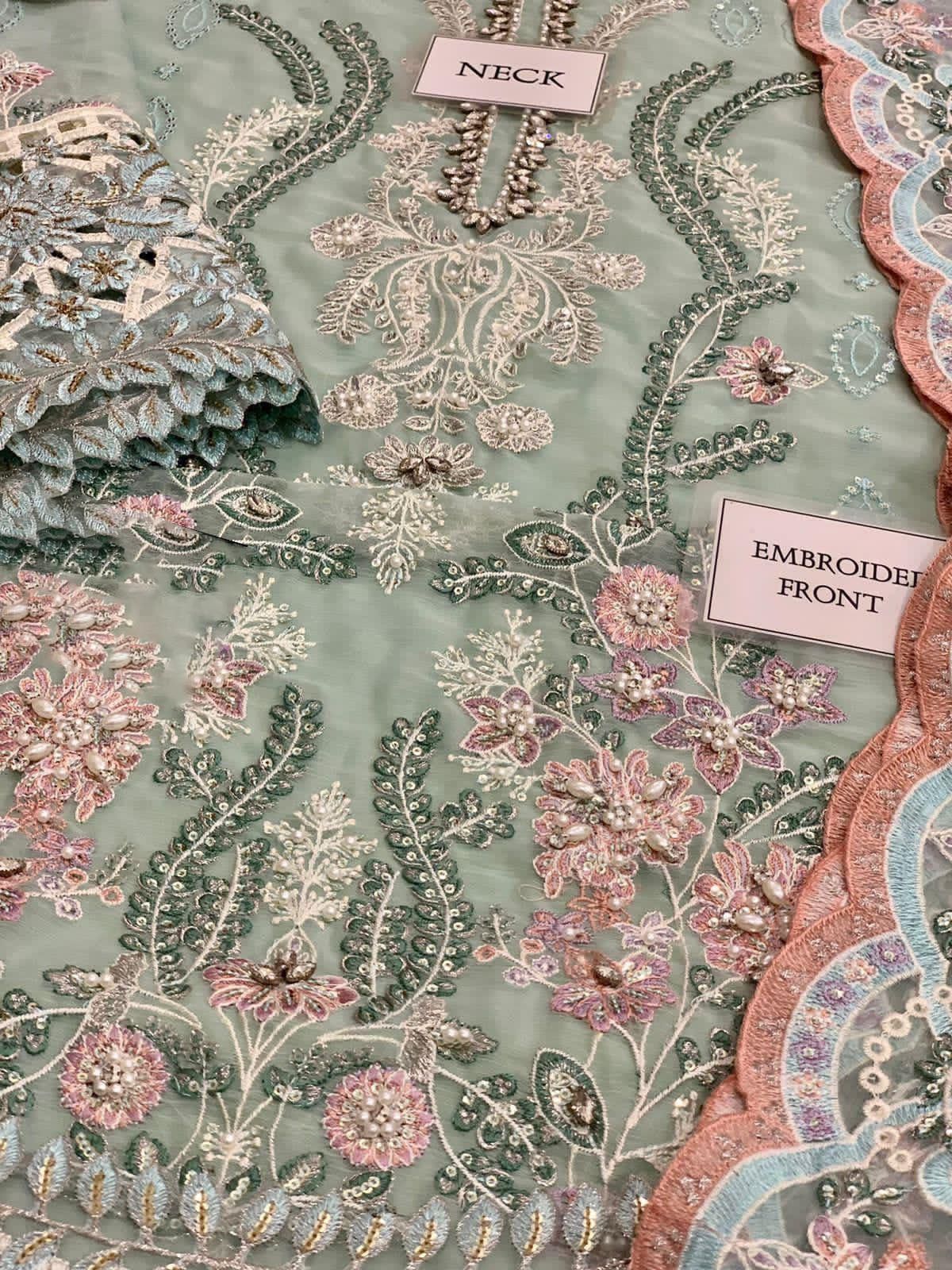💫 Pastel Green & Pink Chiffon Embroidered Ensemble – MBL-MPC_23_104 V