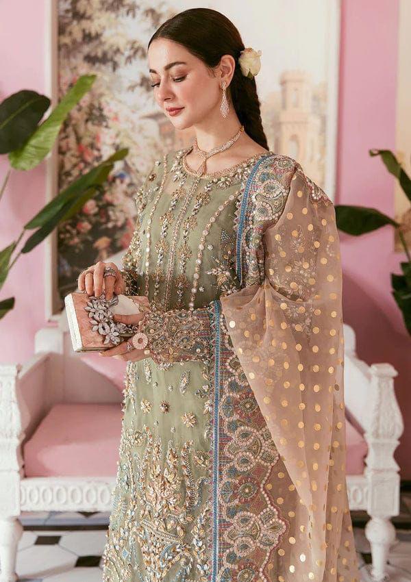 ✨ Olive Green Embroidered Ensemble – Veloria Fabrics - Elaf