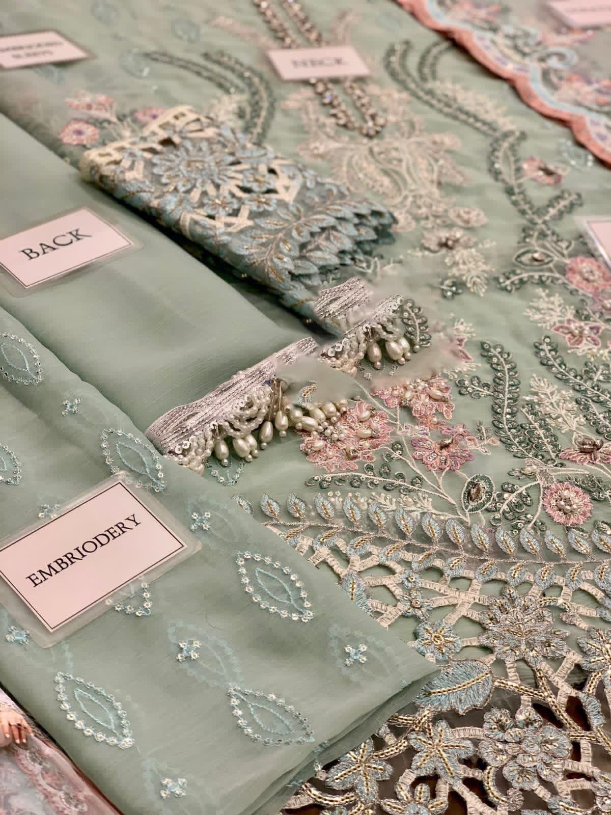 💫 Pastel Green & Pink Chiffon Embroidered Ensemble – MBL-MPC_23_104 V