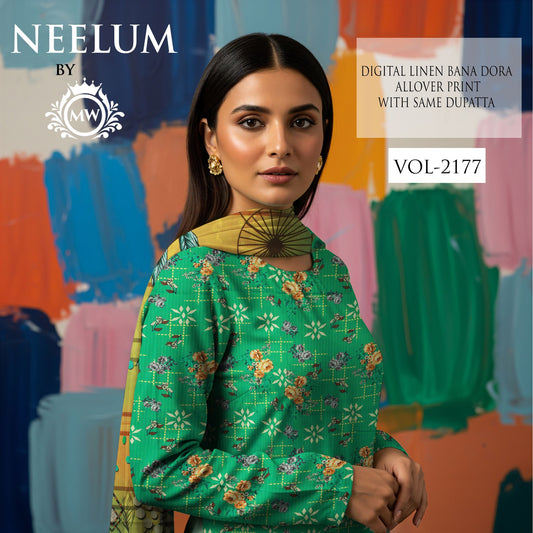 Bana Dora Allover BDA-01 – Digital Print Linen Suit 3 PC | Veloria Fabrics